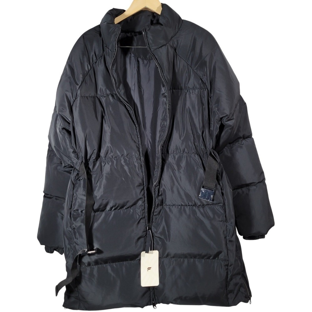 Fabletics Black Puffer Coat Midi Belted Stand Collar Full Zip Women's Winter XXL - Picture 5 of 11
